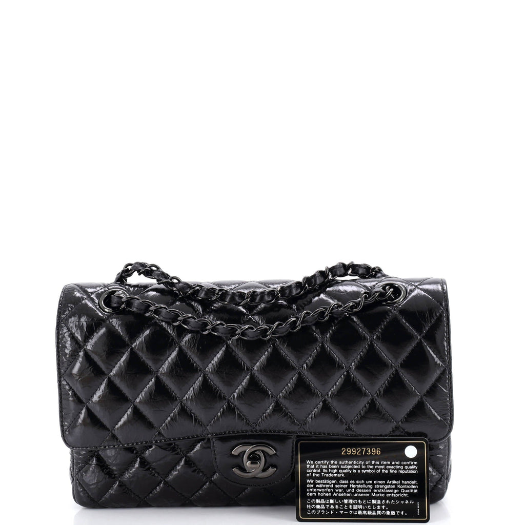 So Black Classic Double Flap Bag Quilted Shiny Crumpled Calfskin Medium
