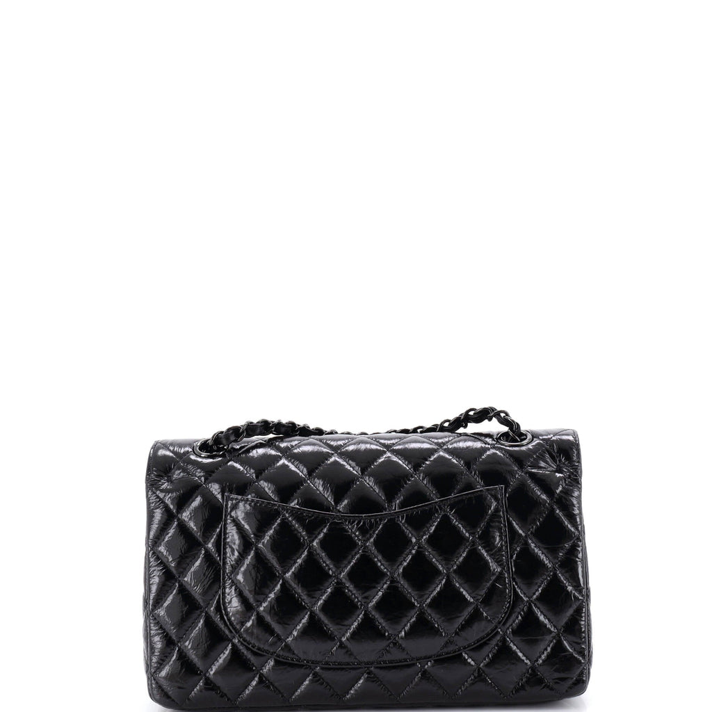 So Black Classic Double Flap Bag Quilted Shiny Crumpled Calfskin Medium