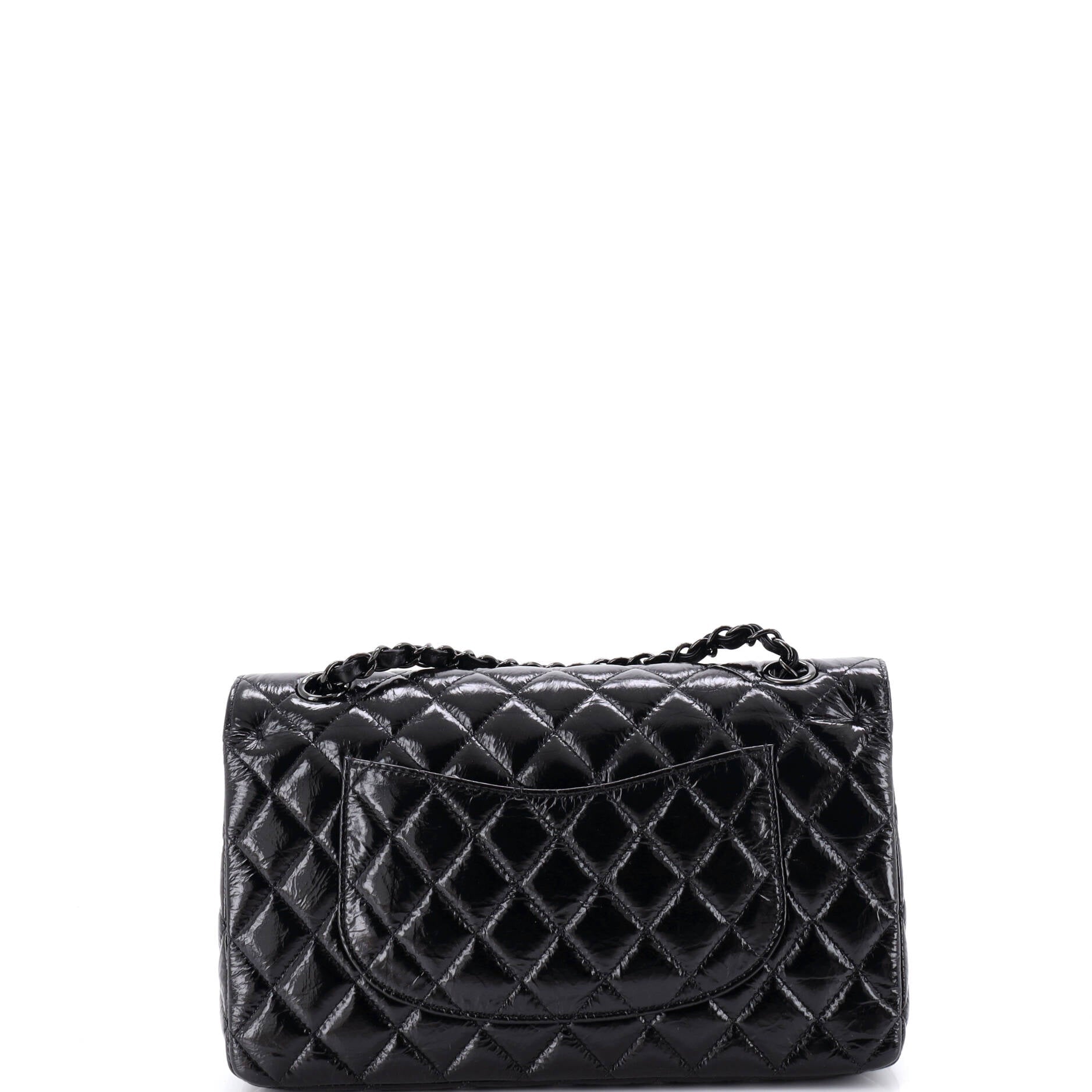 So Black Classic Double Flap Bag Quilted Shiny Crumpled Calfskin Medium