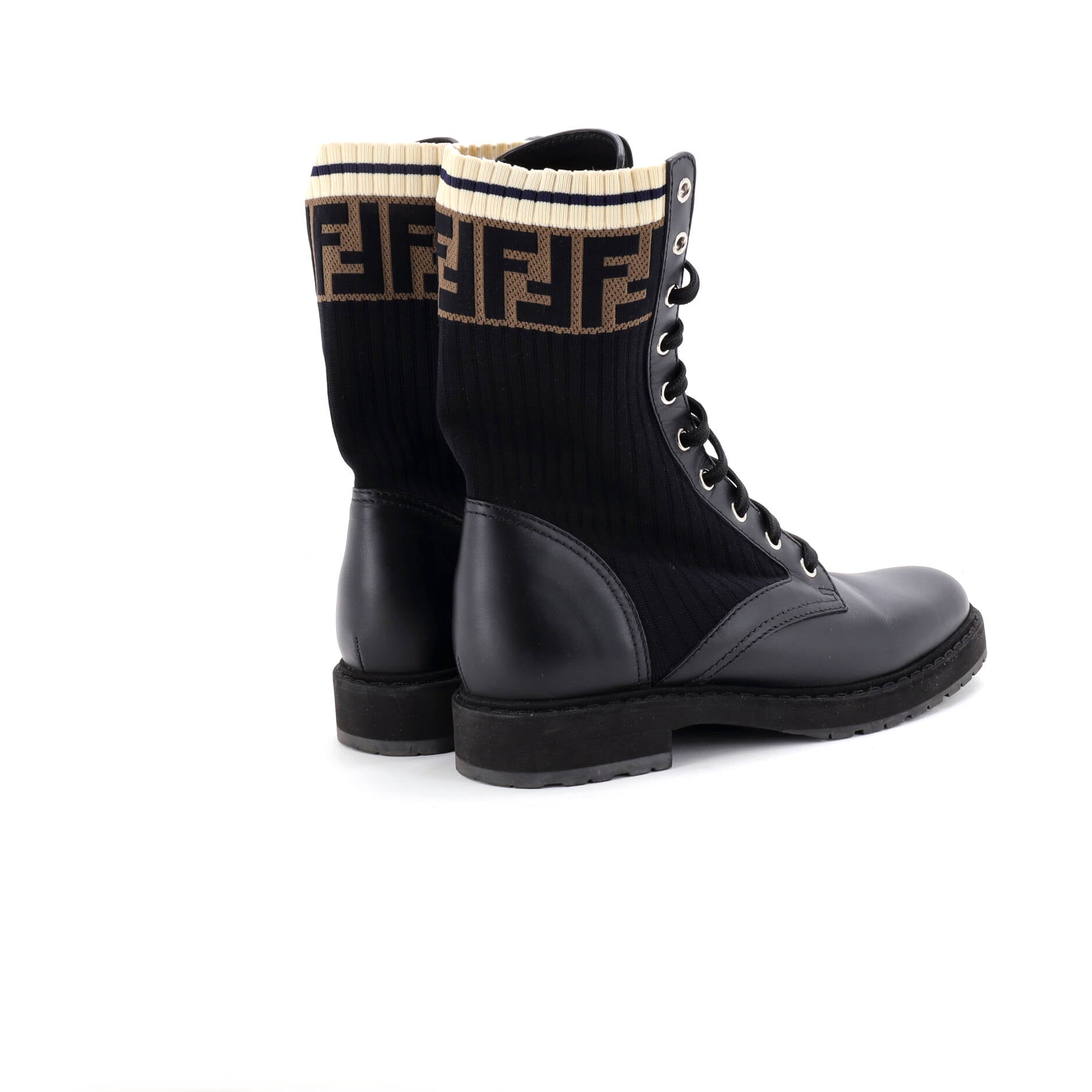 Women's Rockoko Combat Boots Leather with Knit Stretch Fabric and Zucca Trim