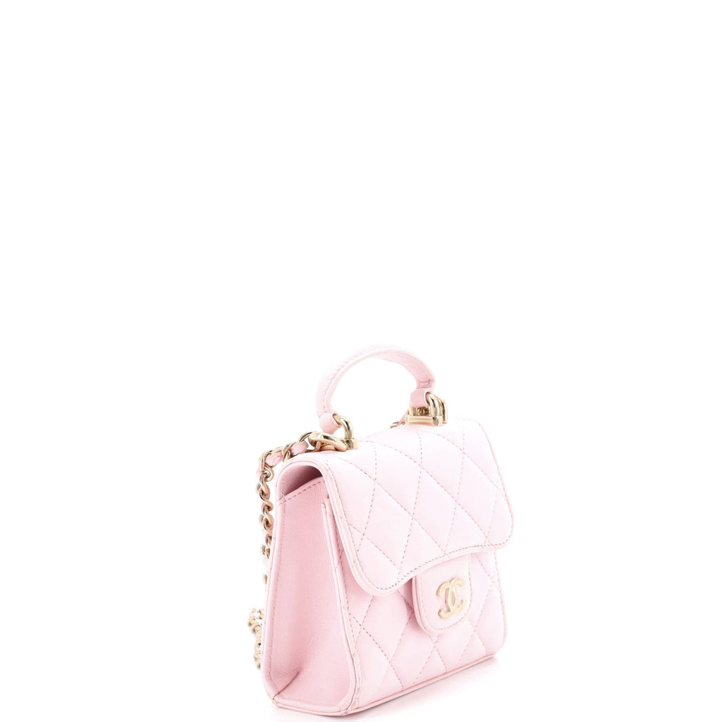 Square Classic Flap Top Handle Clutch with Chain Quilted Lambskin