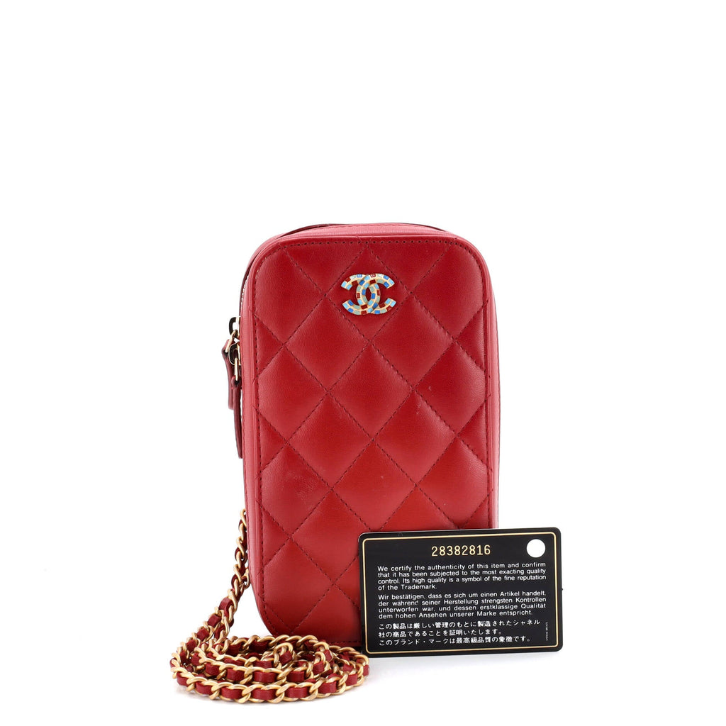 Zip Around Phone Case with Chain Quilted Lambskin