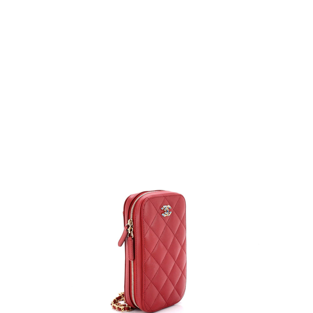Zip Around Phone Case with Chain Quilted Lambskin