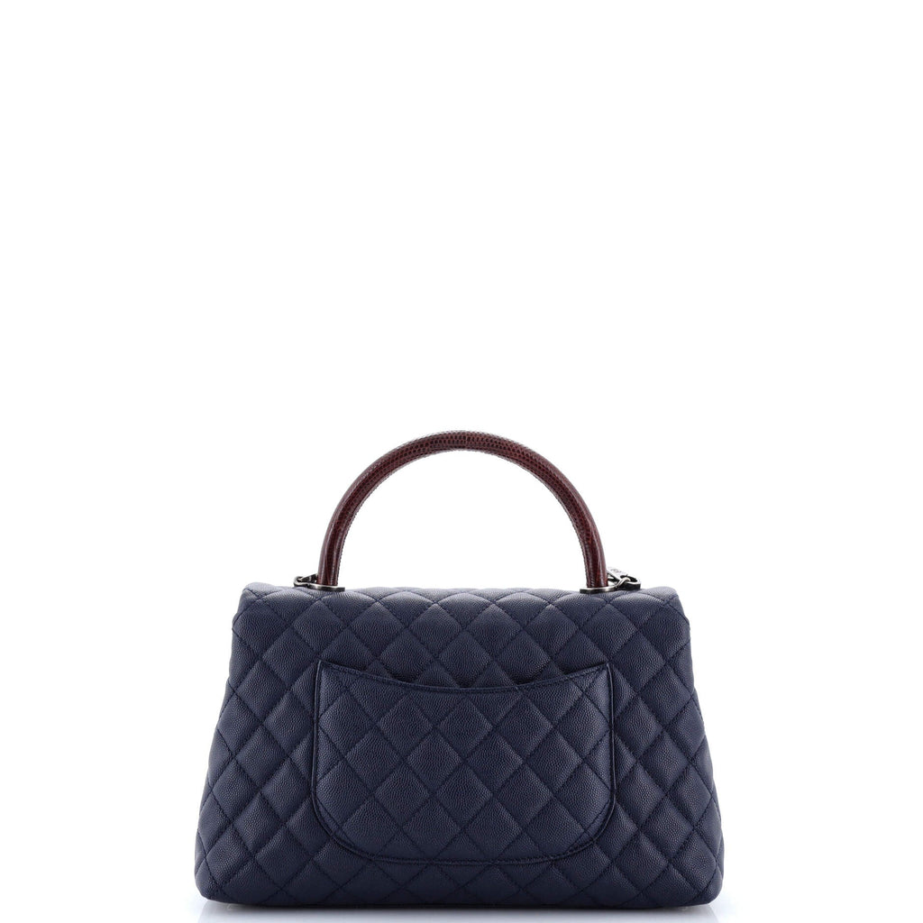 Coco Top Handle Bag Quilted Caviar with Lizard Embossed Handle Small