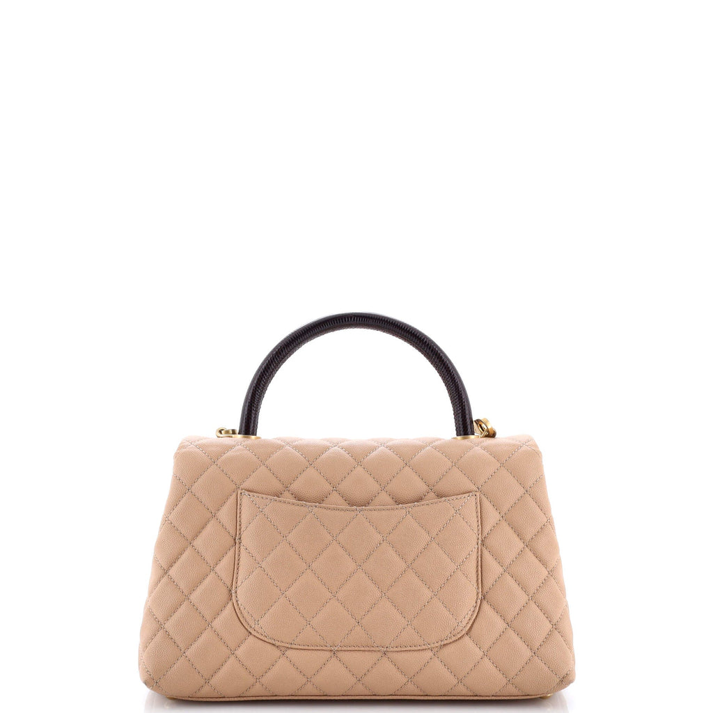 Coco Top Handle Bag Quilted Caviar with Lizard Embossed Handle Small
