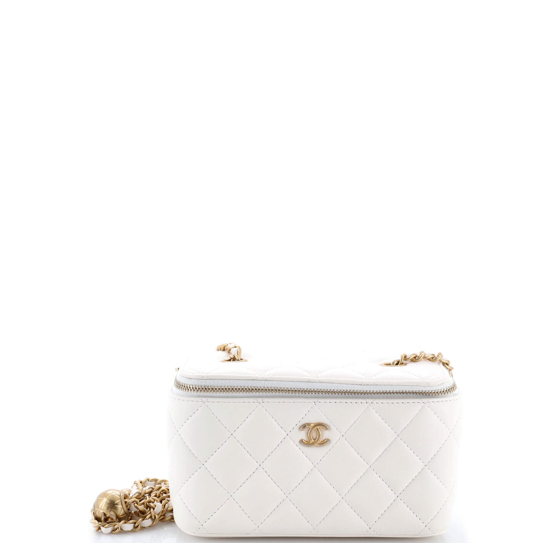 Pearl Crush Vanity Case with Chain Quilted Lambskin Small