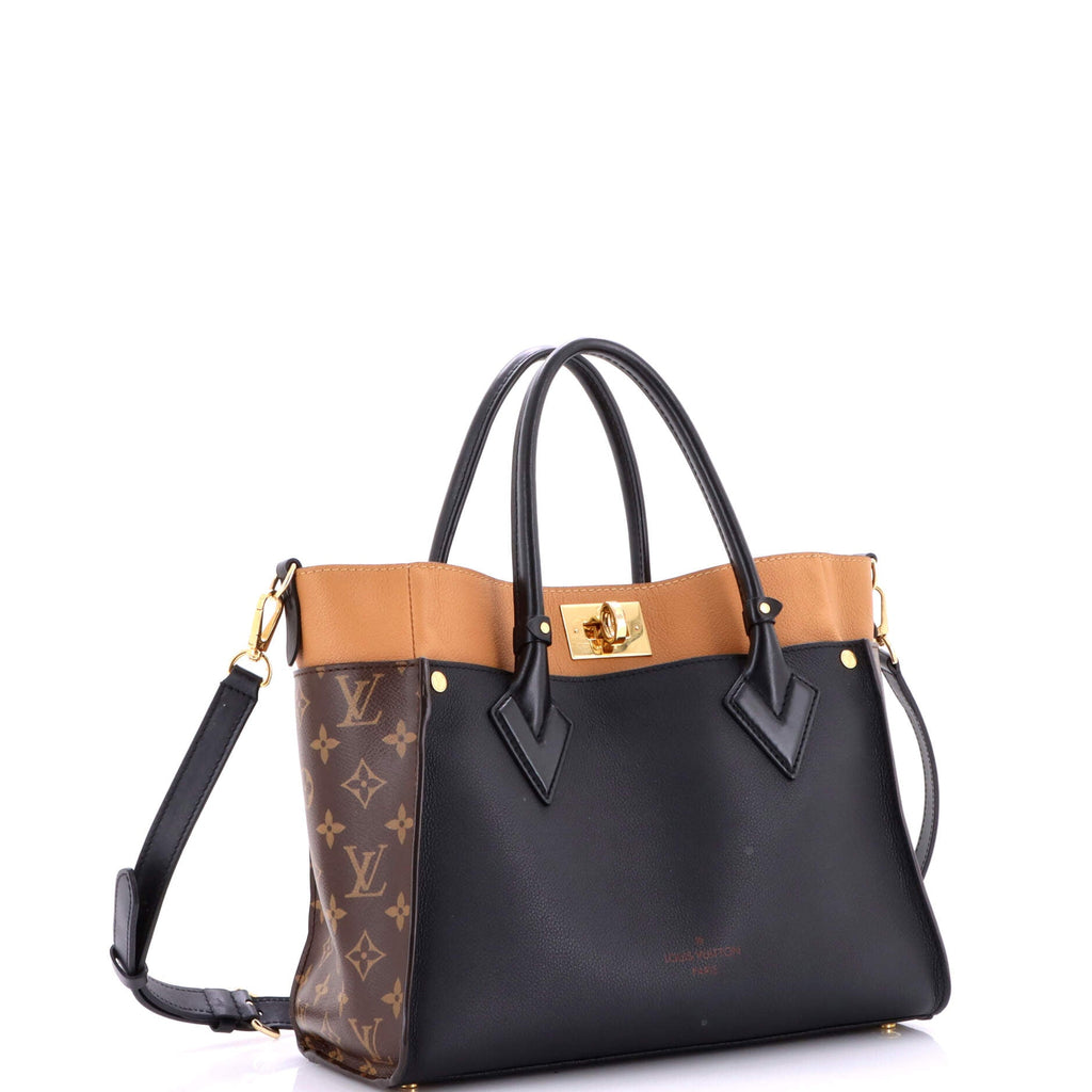On My Side Tote Leather with Monogram Canvas MM