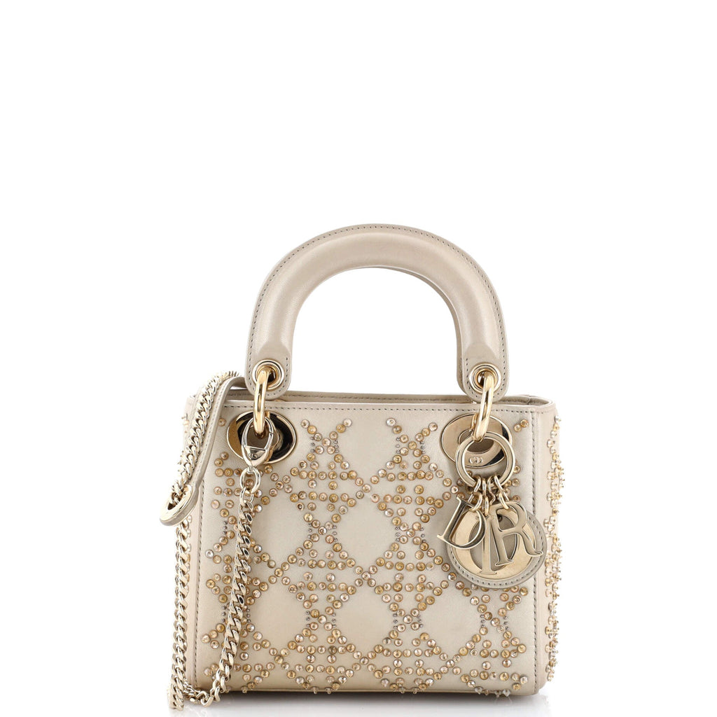 Lady Dior Chain Bag Crystal Embellished Cannage Quilt Leather Mini