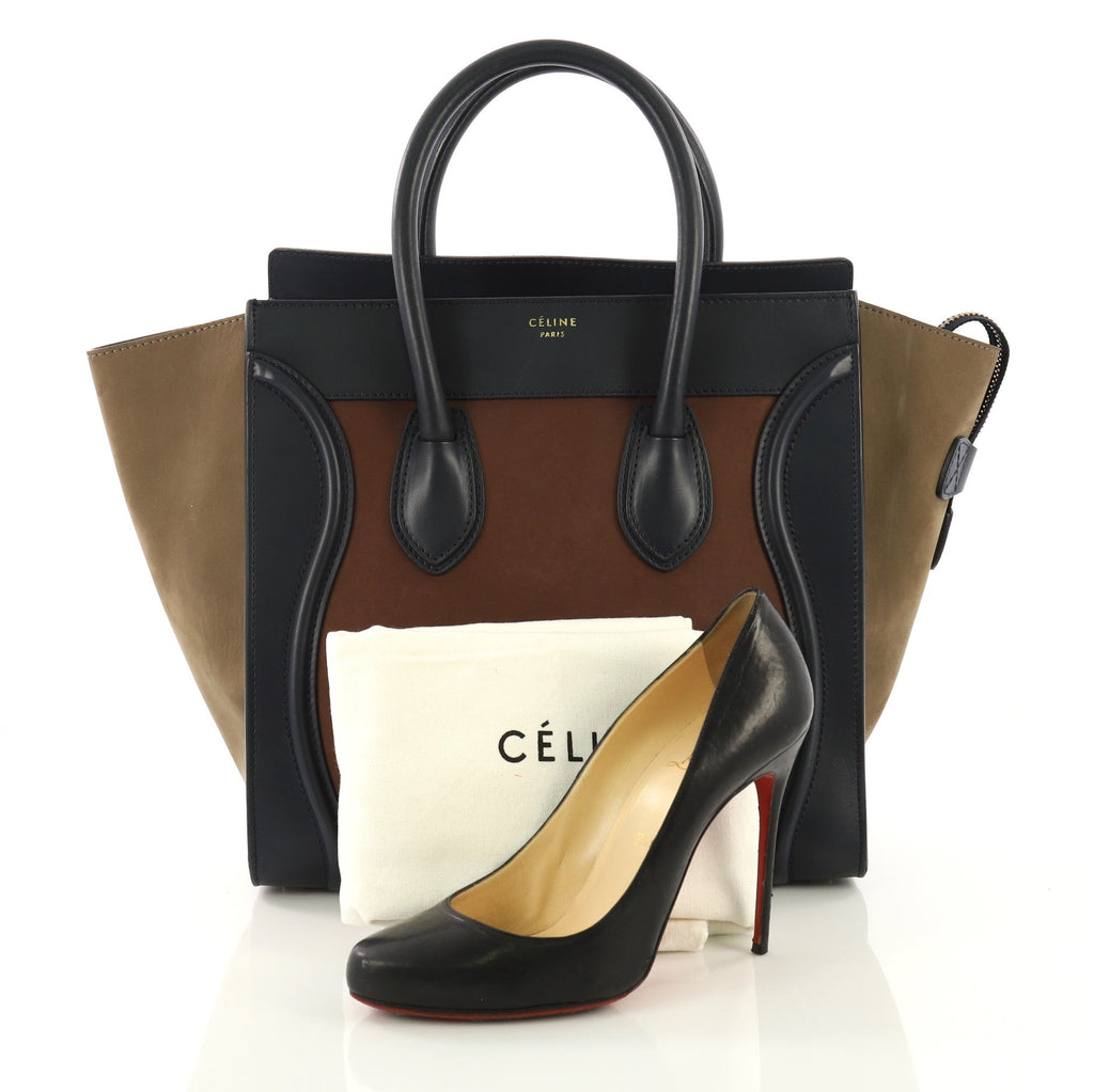 Tricolor Luggage Handbag Nubuck Mini