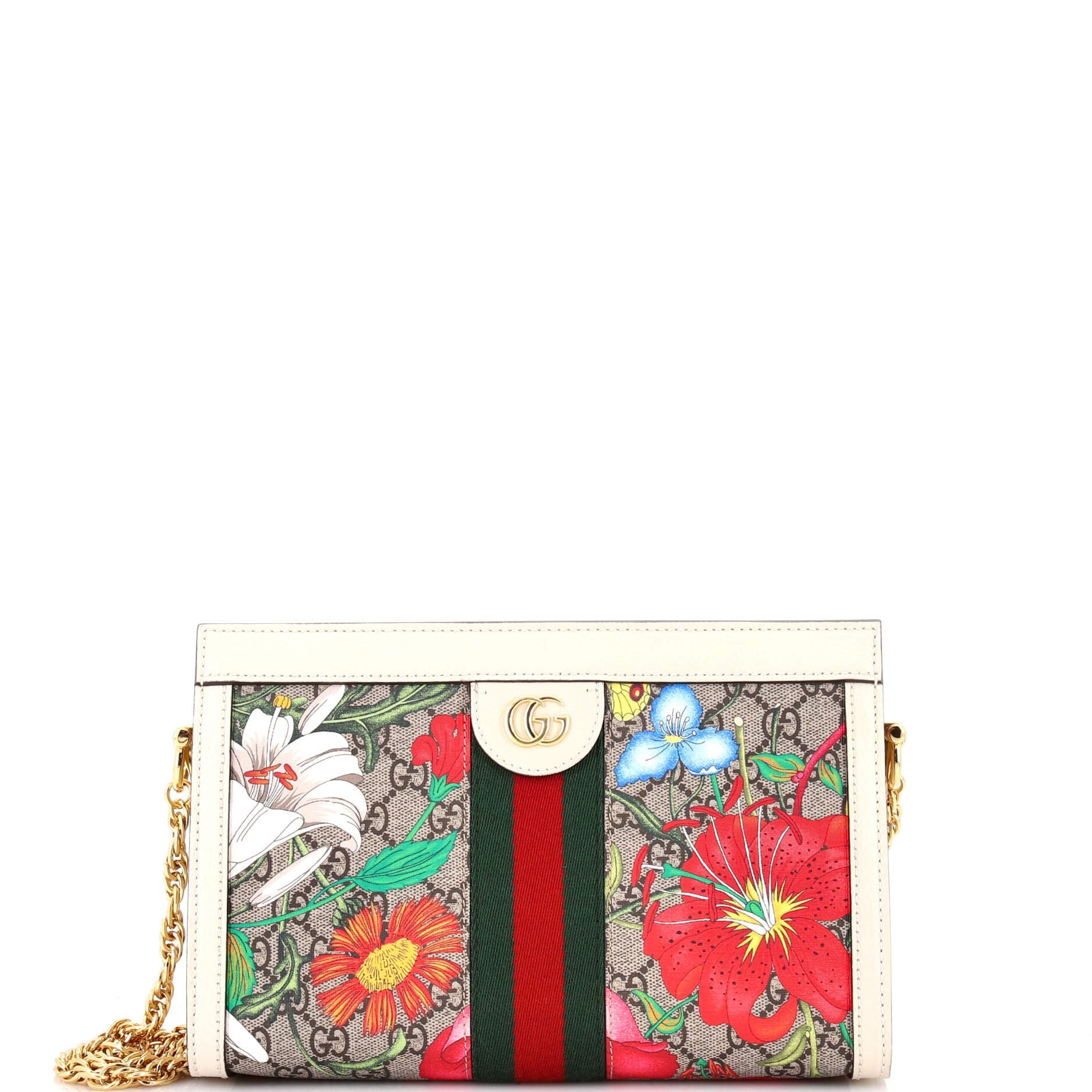 Ophidia Chain Shoulder Bag Flora GG Coated Canvas Small
