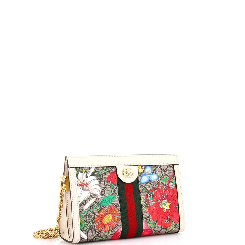 Ophidia Chain Shoulder Bag Flora GG Coated Canvas Small