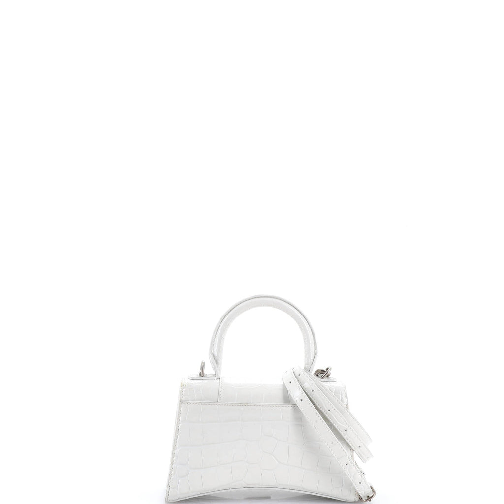 Hourglass Top Handle Bag Crocodile Embossed Leather XS