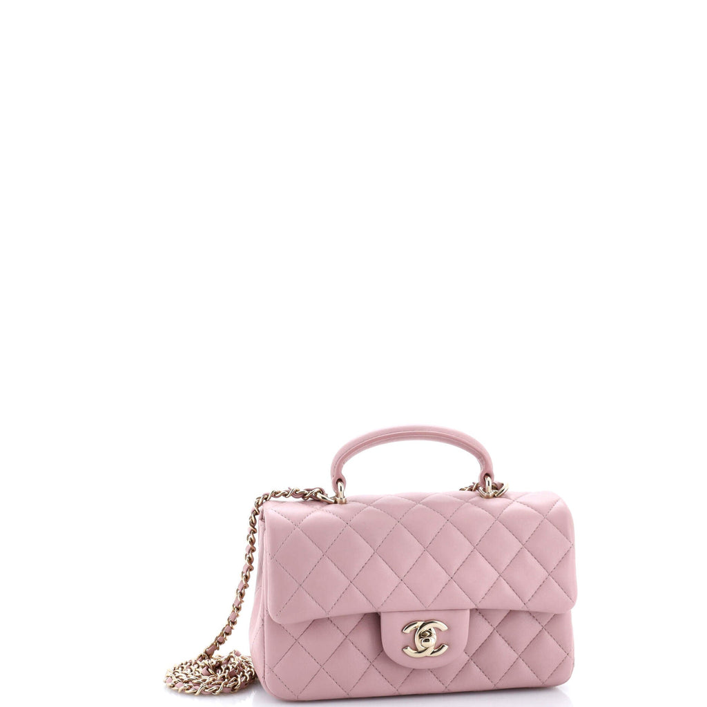 Classic Single Flap Top Handle Bag Quilted Lambskin Mini