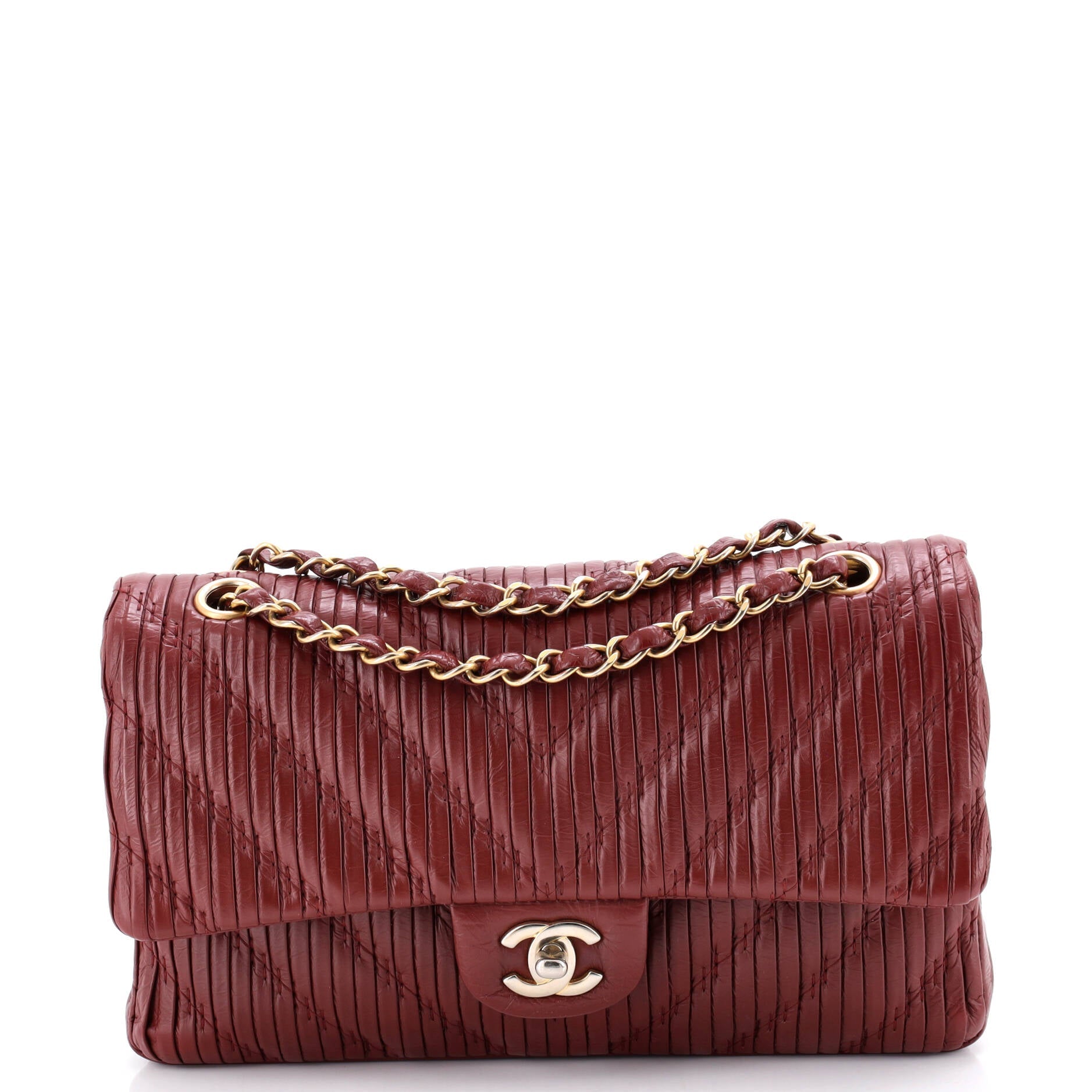 Coco Pleats Classic Double Flap Bag Pleated Crumpled Calfskin Medium