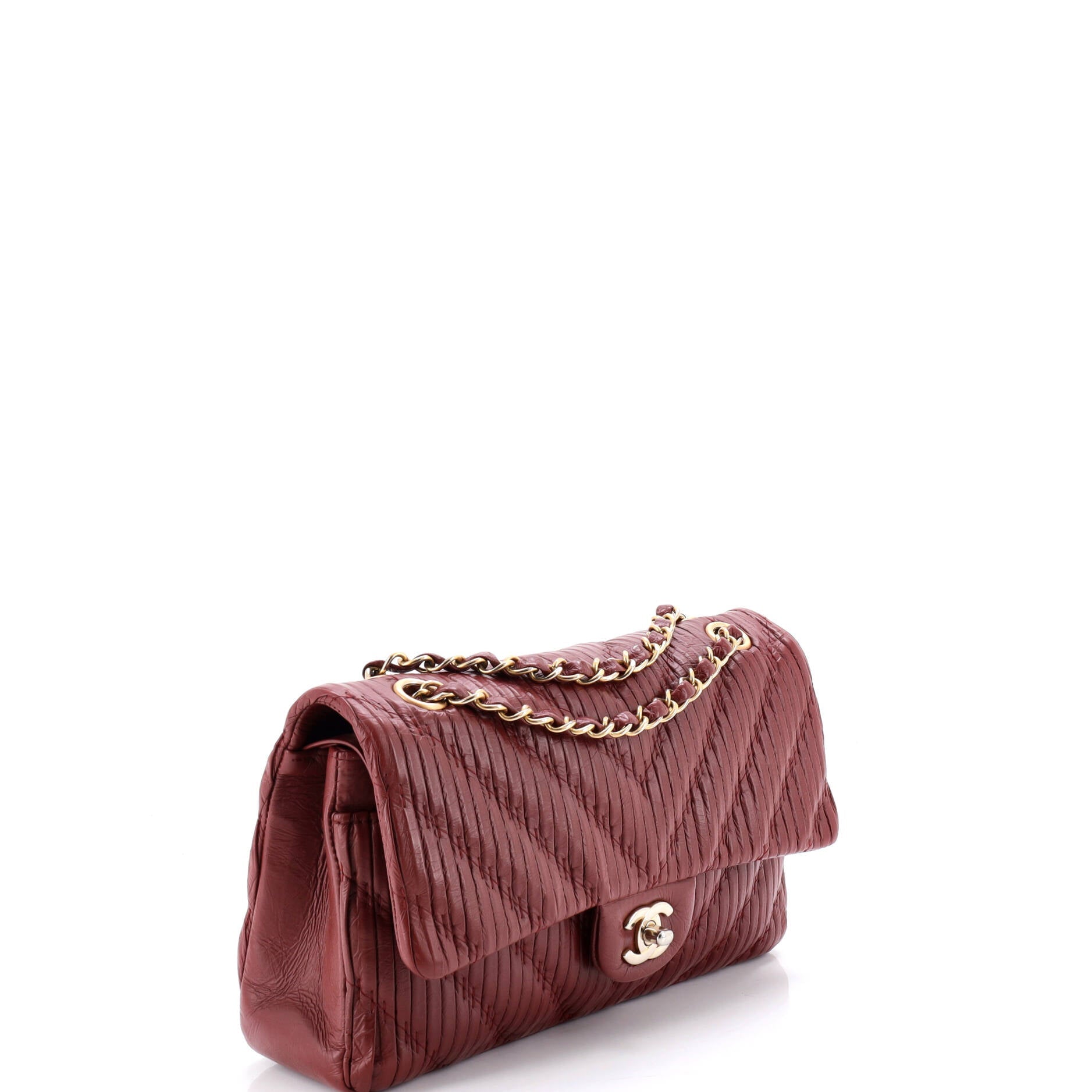 Coco Pleats Classic Double Flap Bag Pleated Crumpled Calfskin Medium