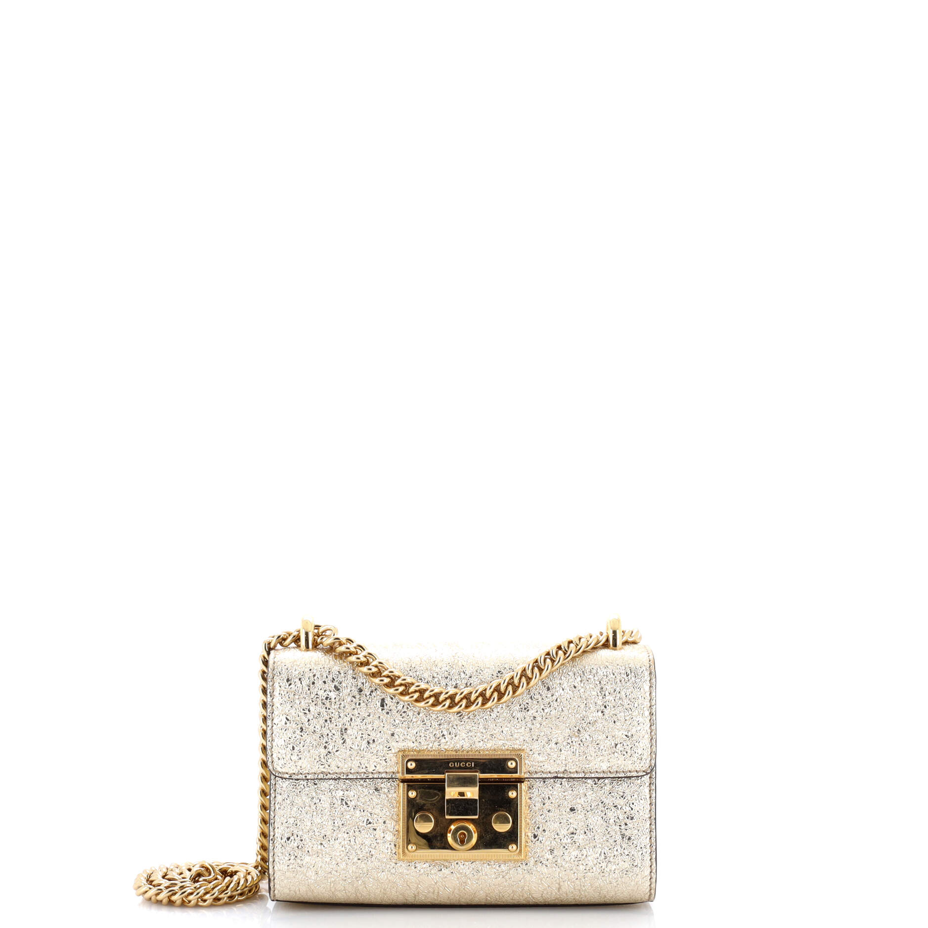 Padlock Shoulder Bag Textured Metallic Leather Small