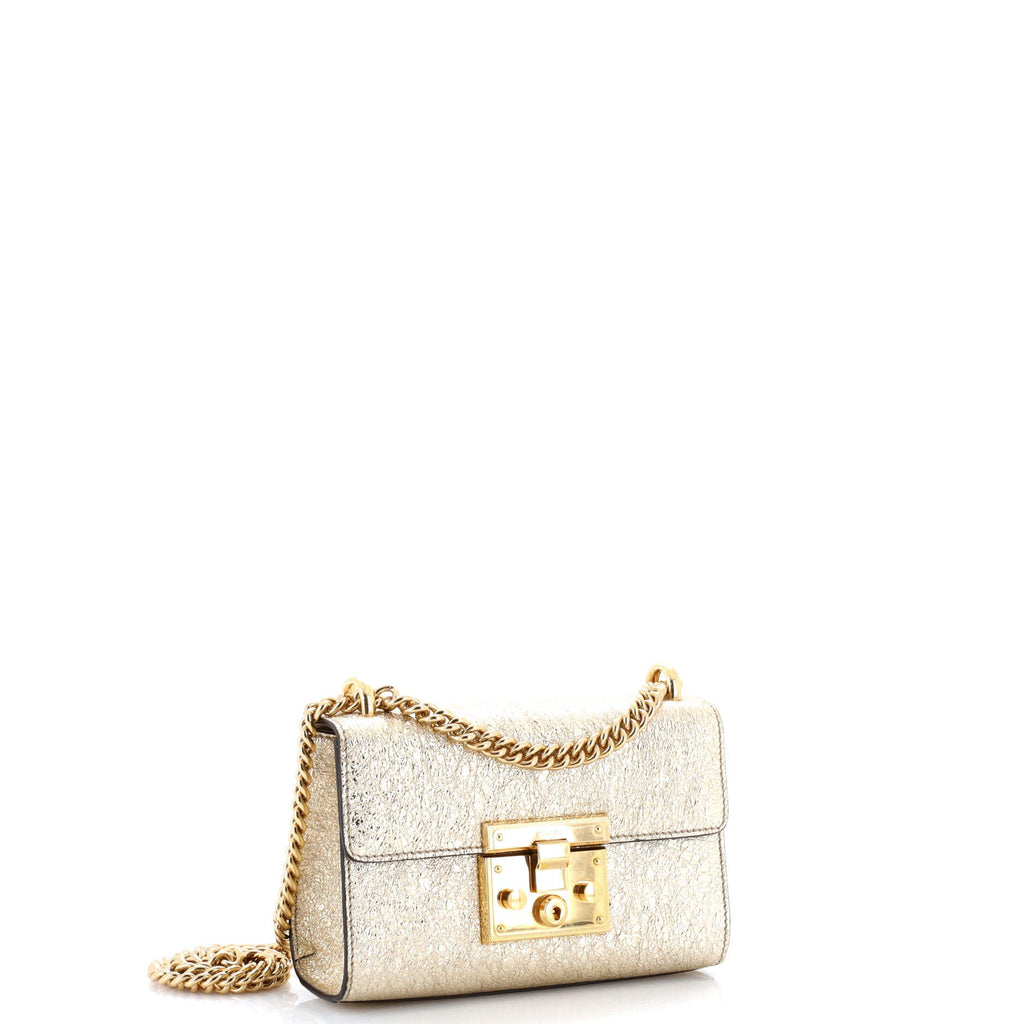 Padlock Shoulder Bag Textured Metallic Leather Small