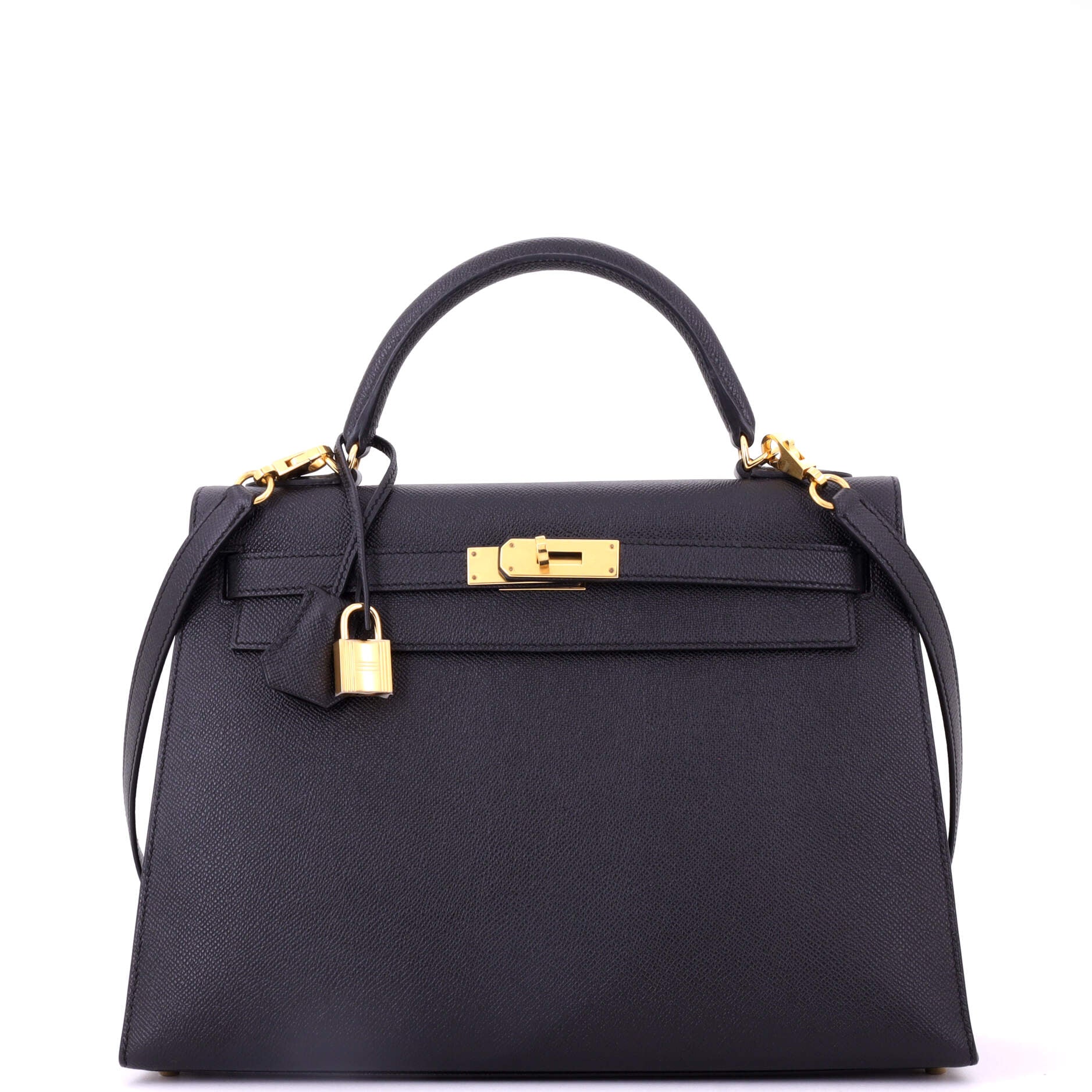 Kelly Handbag Noir Epsom with Gold Hardware 32