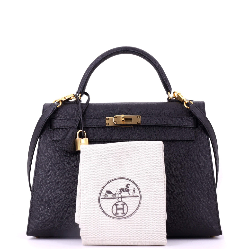 Kelly Handbag Noir Epsom with Gold Hardware 32