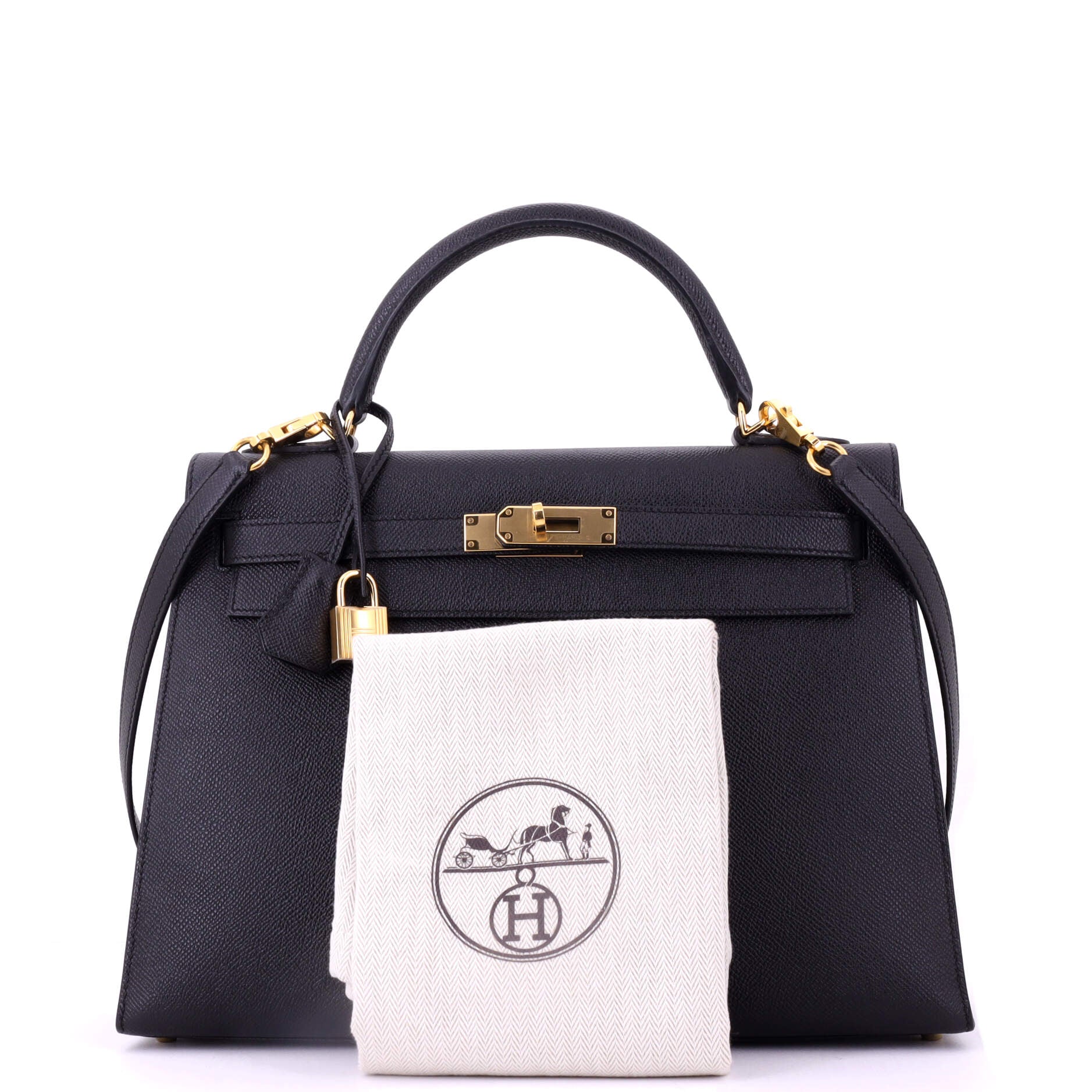 Kelly Handbag Noir Epsom with Gold Hardware 32