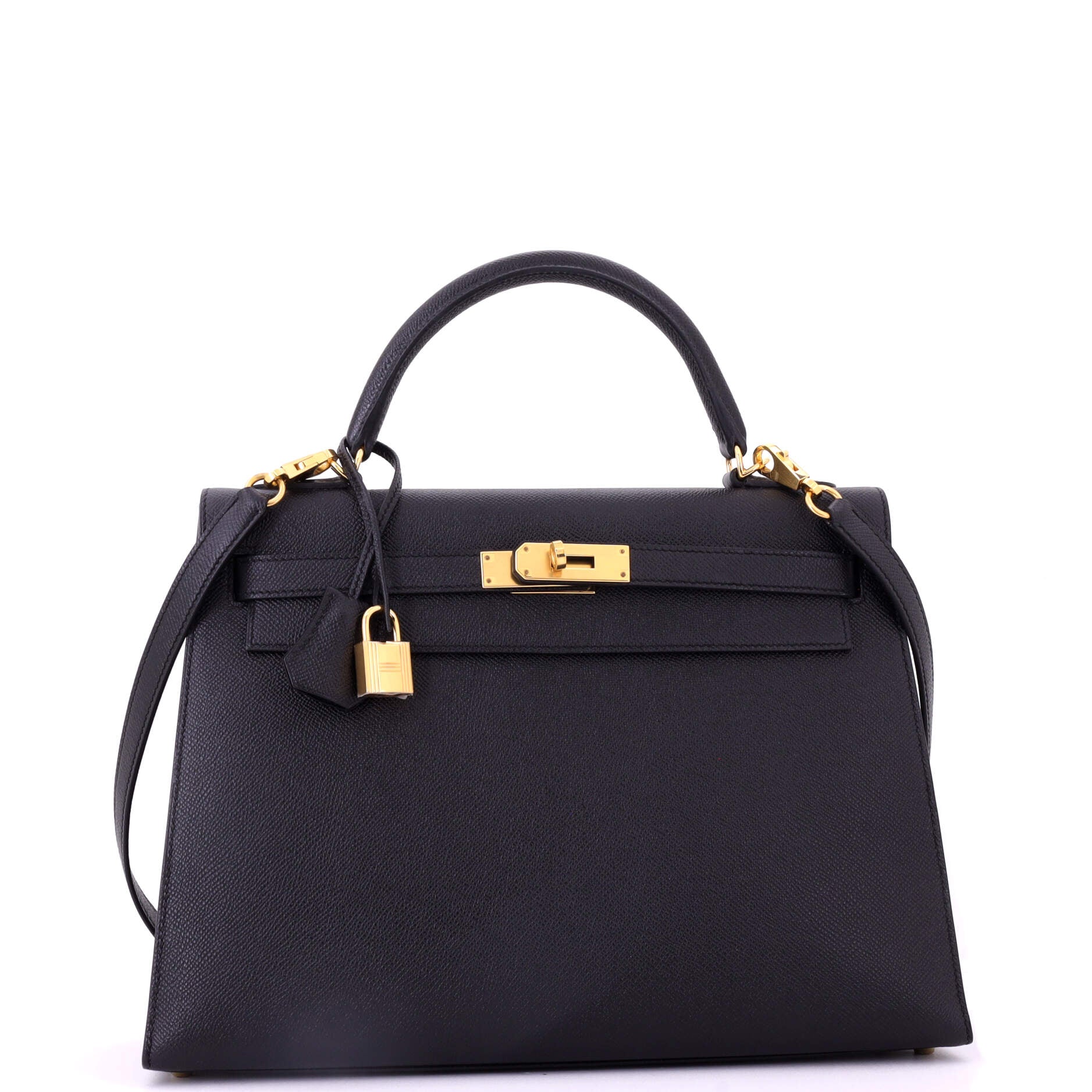 Kelly Handbag Noir Epsom with Gold Hardware 32