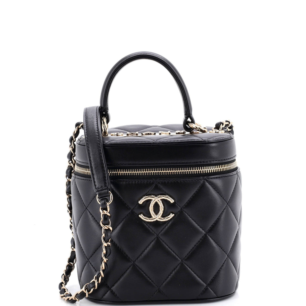 Trendy CC Top Handle Vanity Case Quilted Lambskin Small