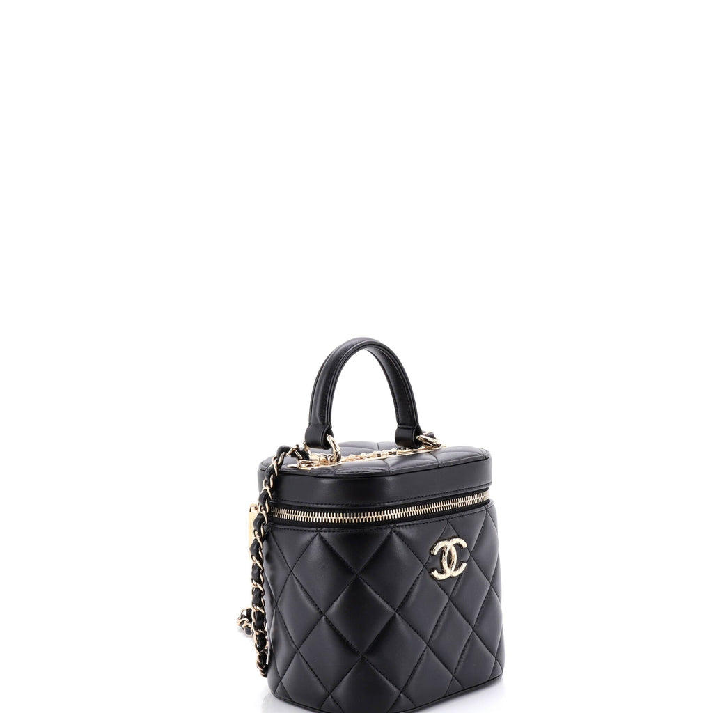 Trendy CC Top Handle Vanity Case Quilted Lambskin Small