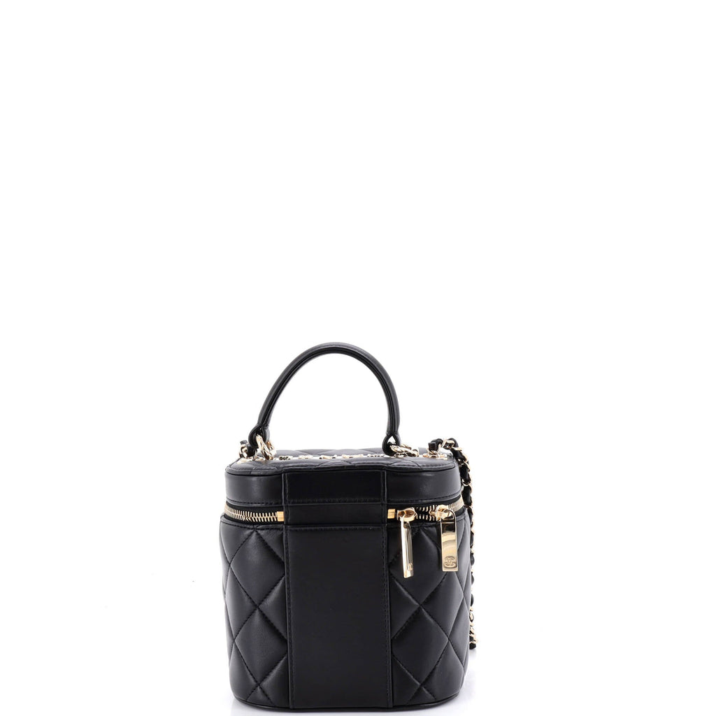 Trendy CC Top Handle Vanity Case Quilted Lambskin Small