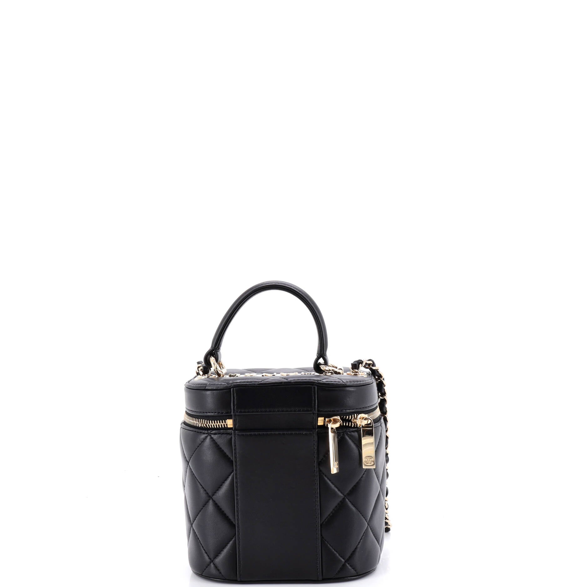 Trendy CC Top Handle Vanity Case Quilted Lambskin Small