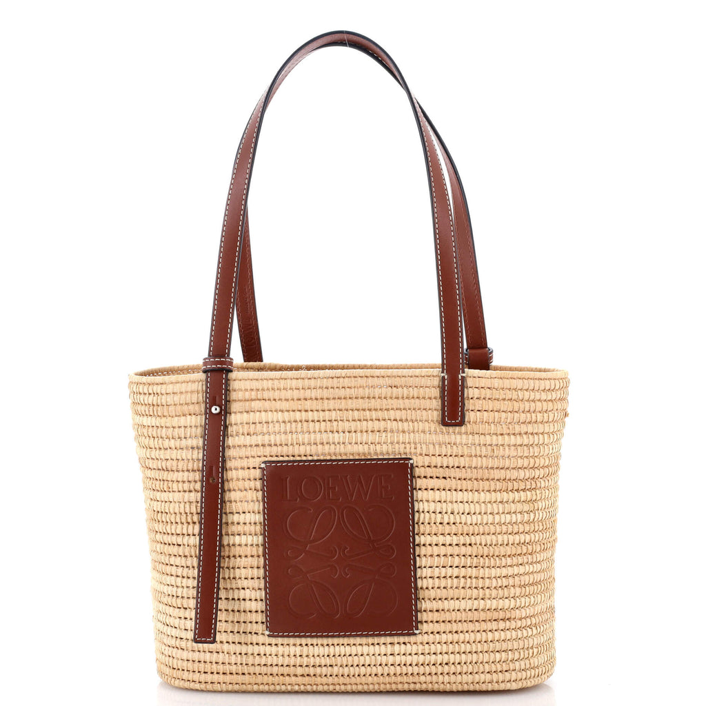 Square Basket Tote Woven Raffia Small