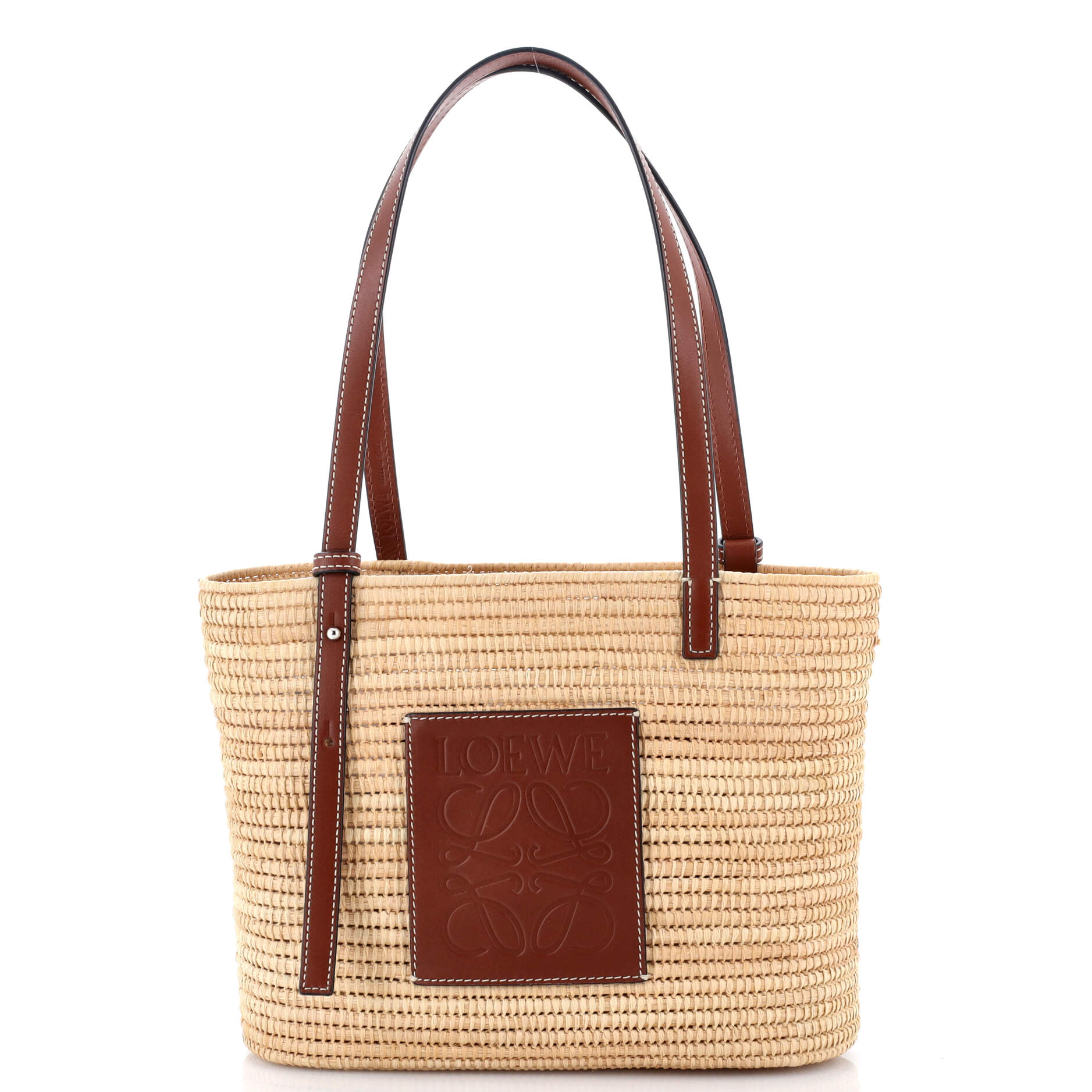 Square Basket Tote Woven Raffia Small