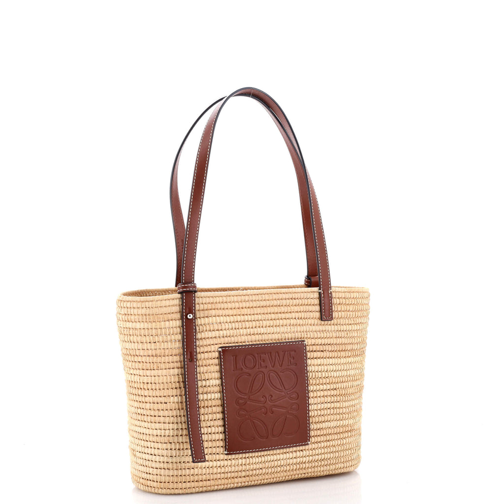 Square Basket Tote Woven Raffia Small