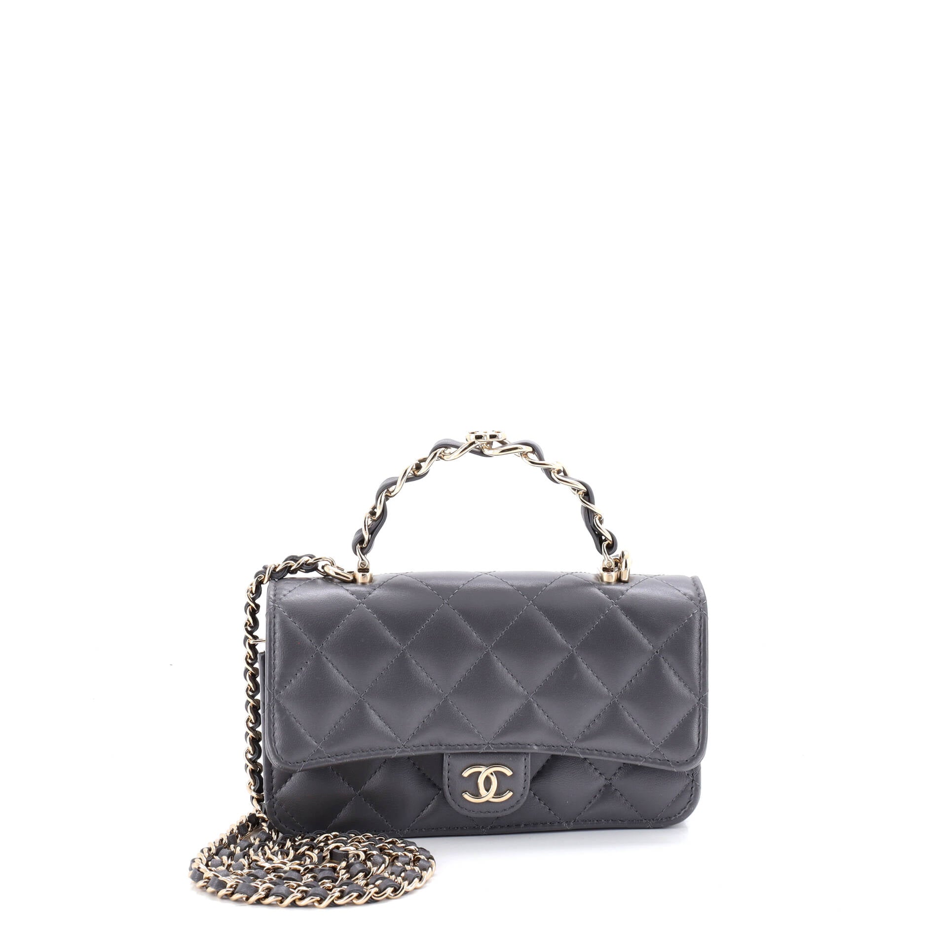Classic Single Flap CC Handle Phone Holder with Chain Quilted Lambskin