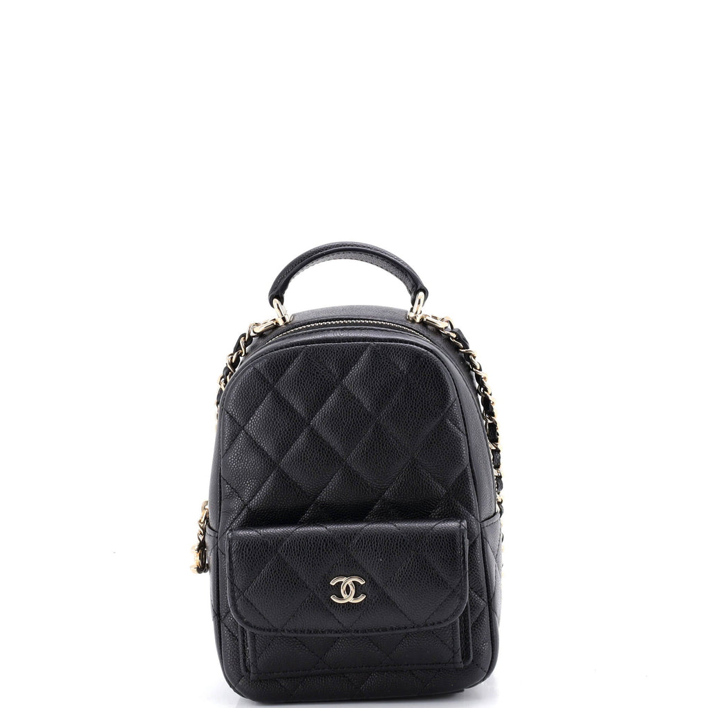 Classic CC Chain Pocket Backpack Quilted Caviar Mini
