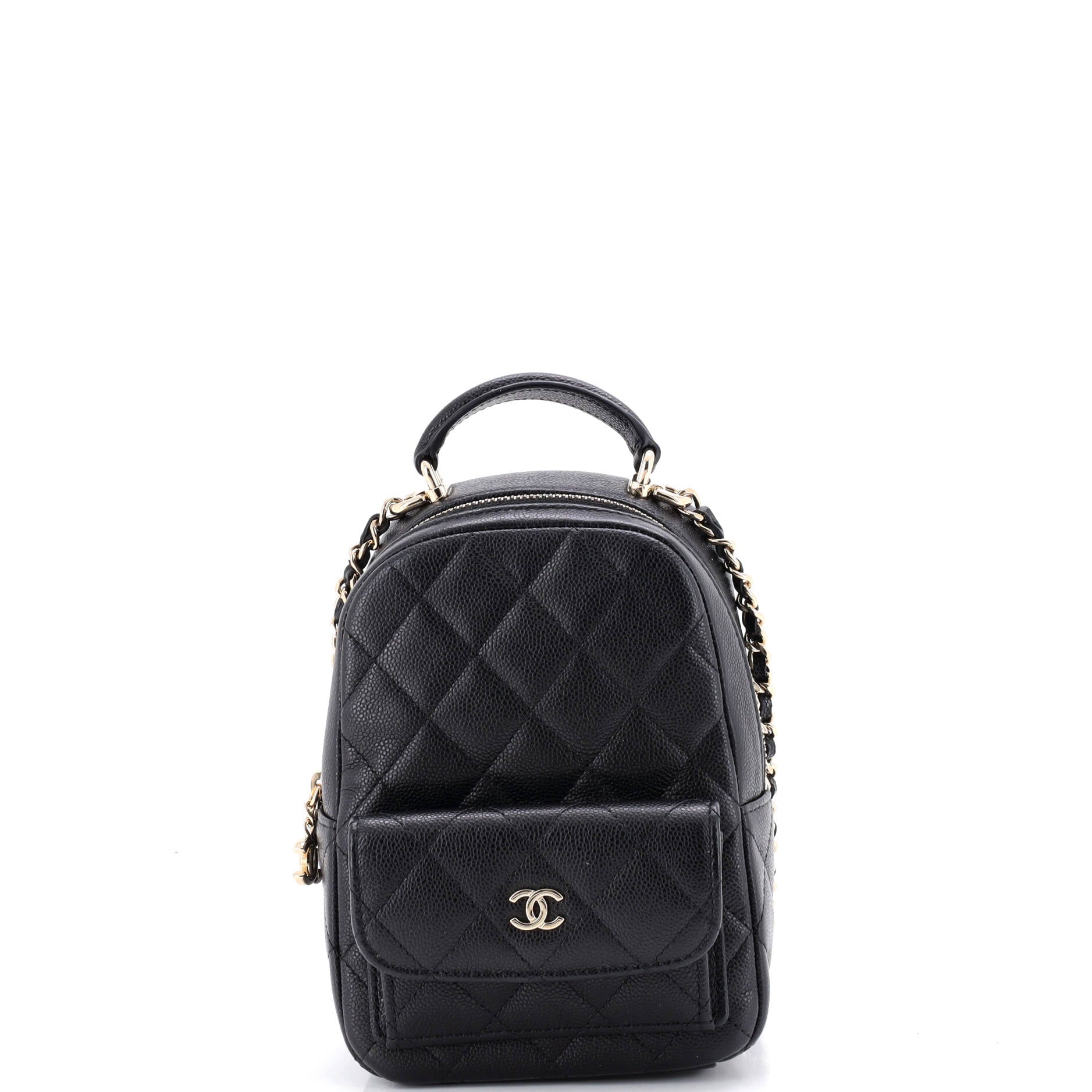 Classic CC Chain Pocket Backpack Quilted Caviar Mini