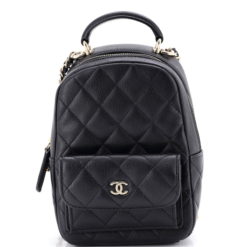 Classic CC Chain Pocket Backpack Quilted Caviar Mini