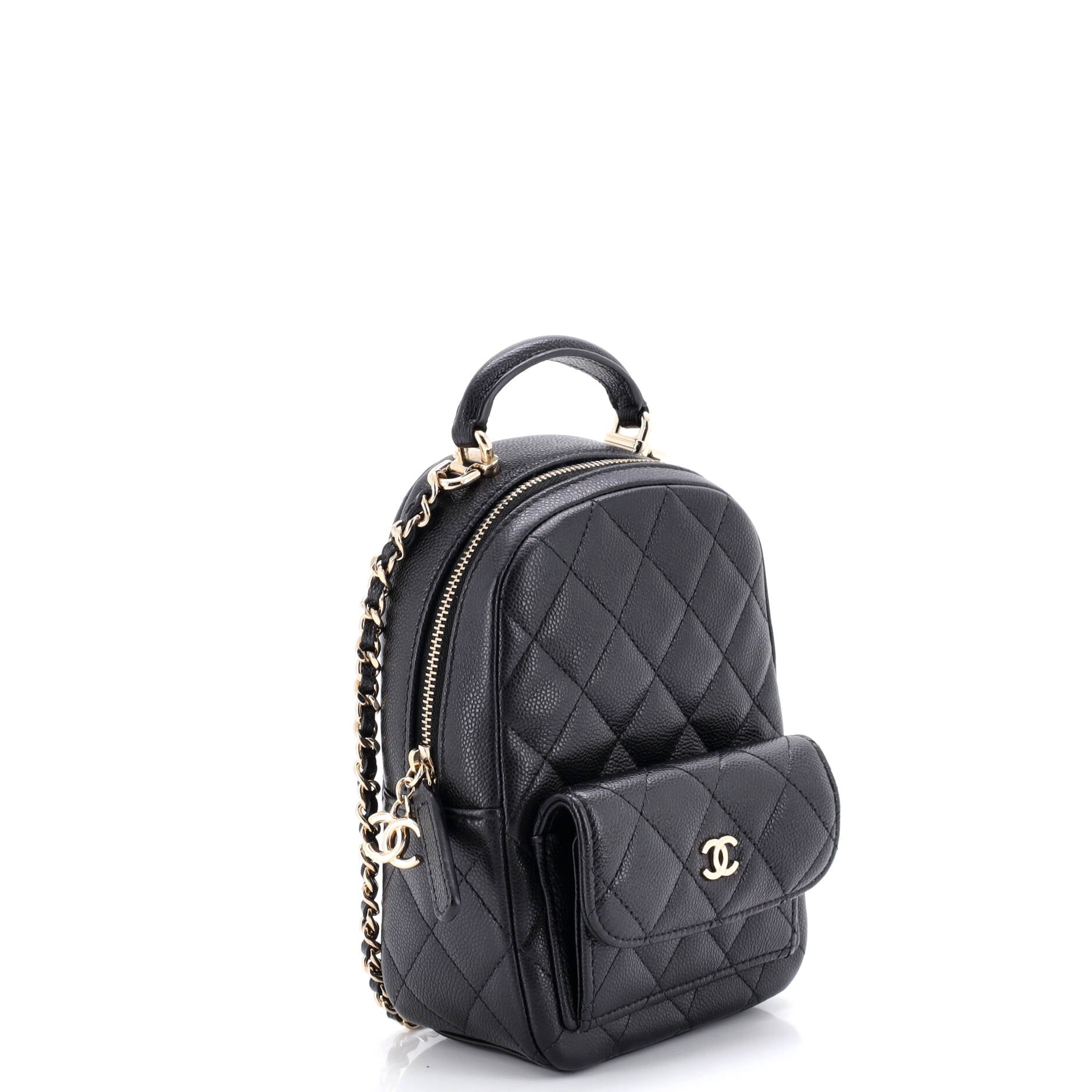Classic CC Chain Pocket Backpack Quilted Caviar Mini