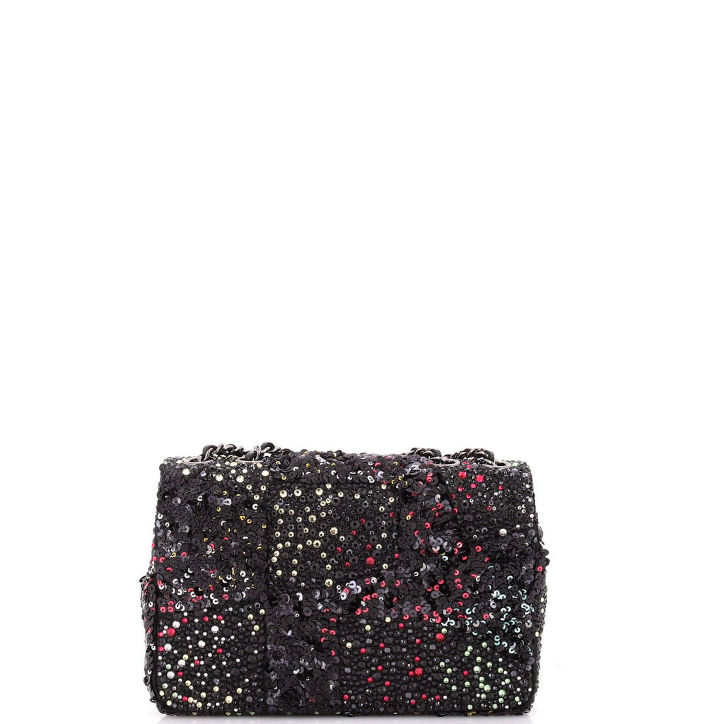 CC Flap Bag Crystal and Sequin Embellished Satin Mini