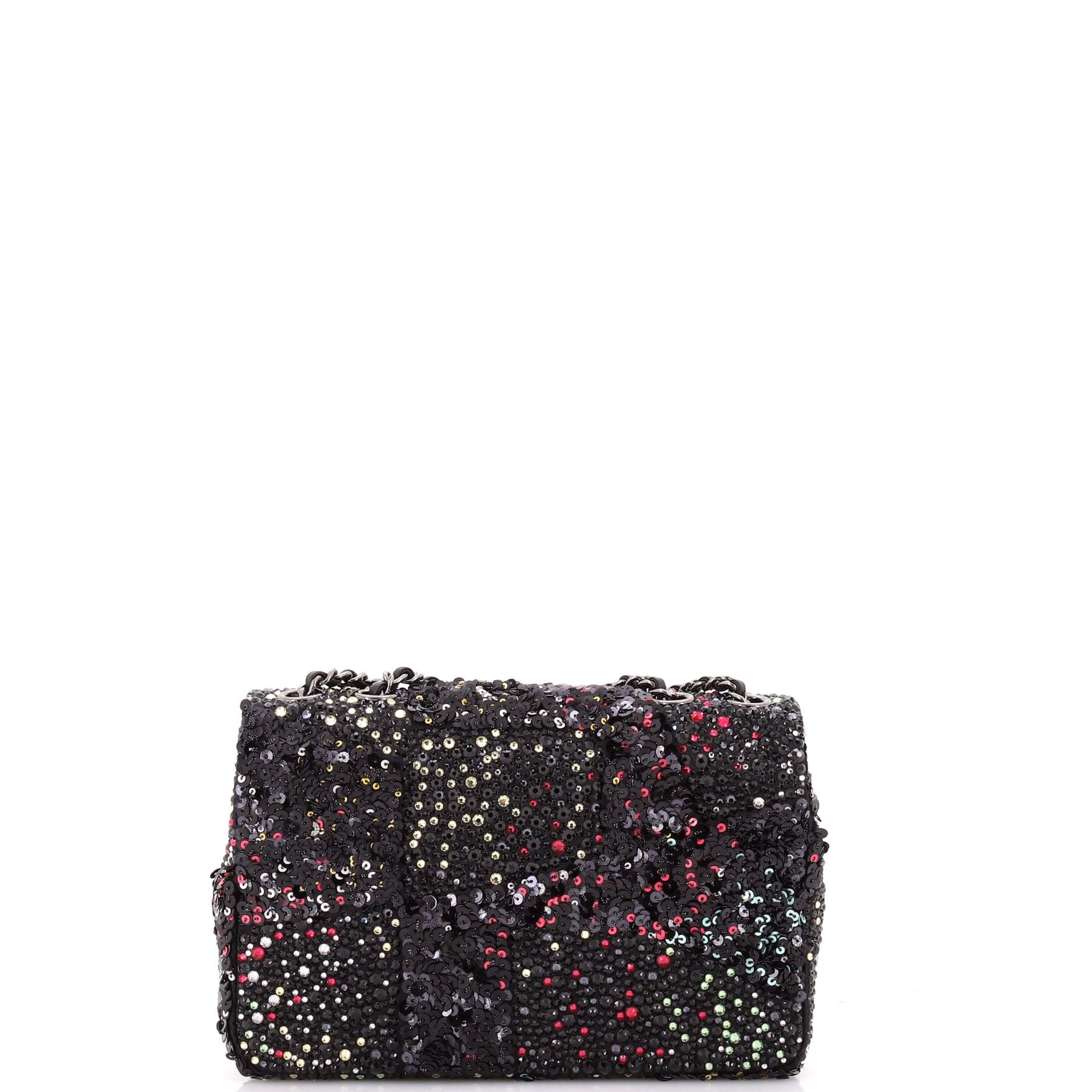 CC Flap Bag Crystal and Sequin Embellished Satin Mini