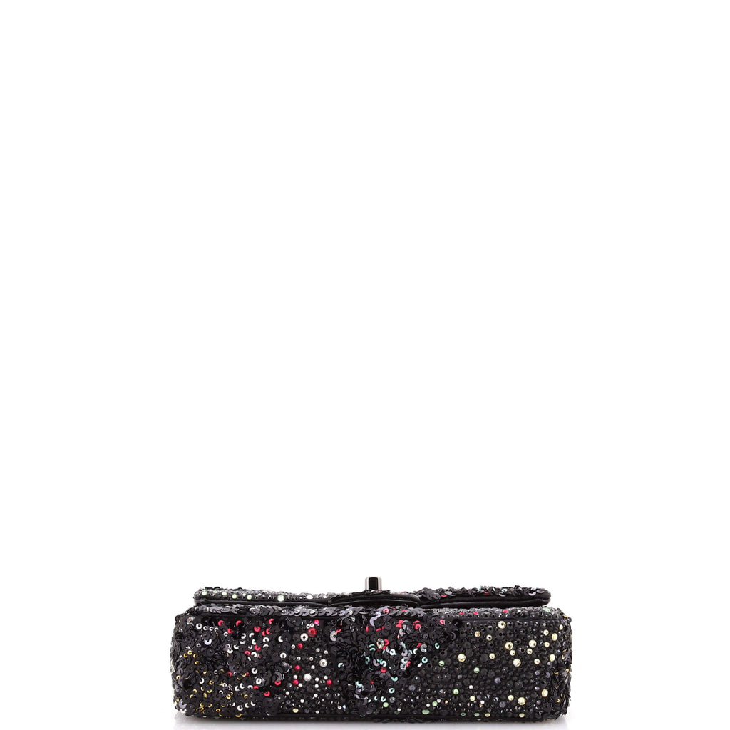 CC Flap Bag Crystal and Sequin Embellished Satin Mini