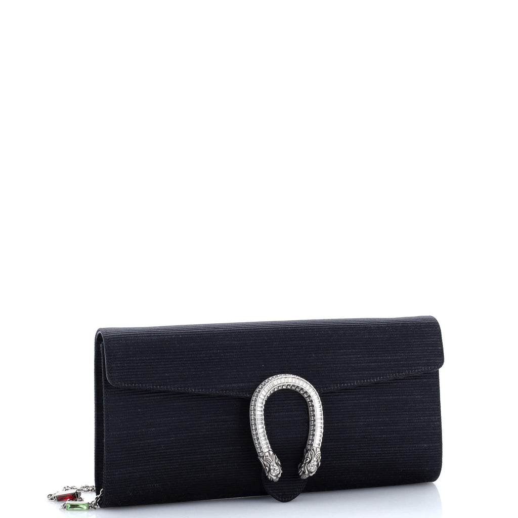 Dionysus Chain Clutch Ribbed Satin with Crystals Long