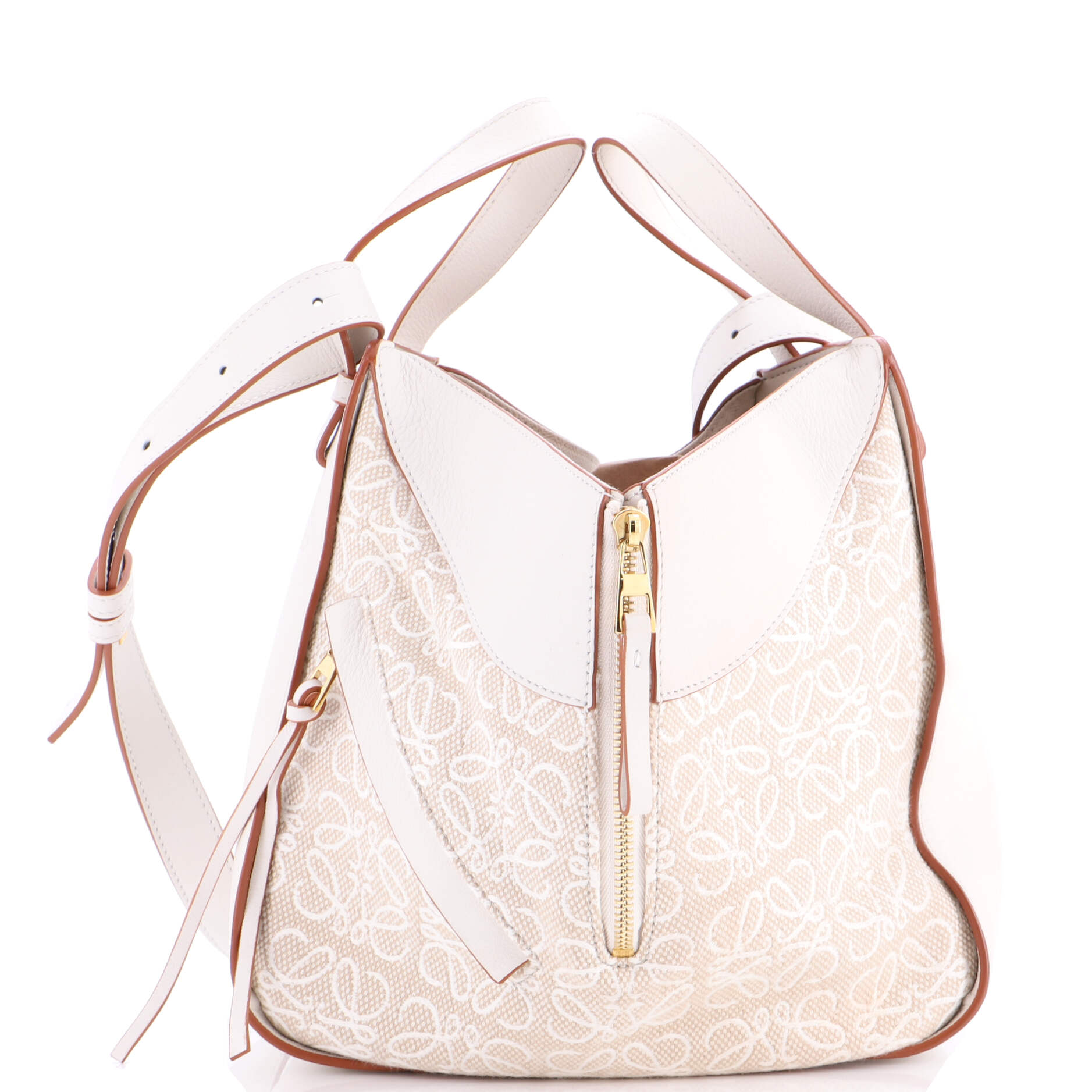 Hammock Bag Leather and Anagram Jacquard Small