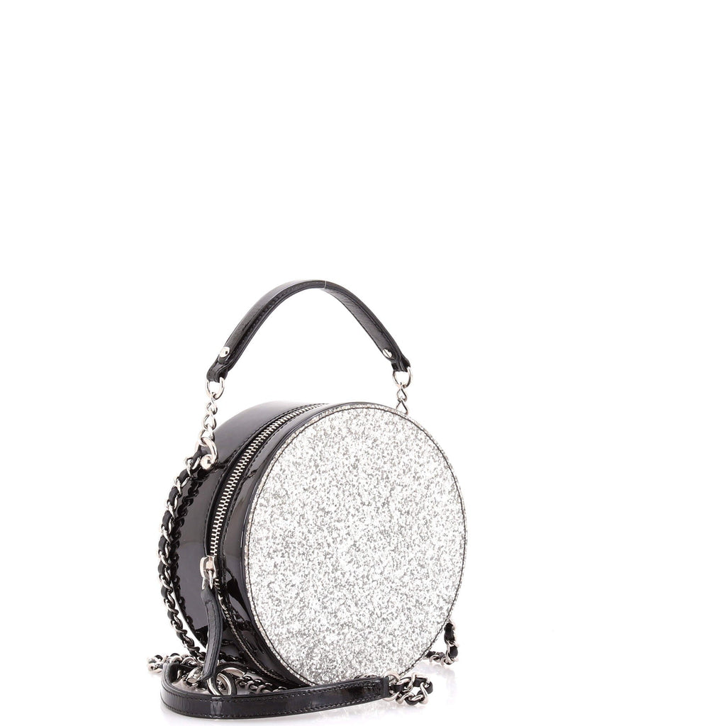 Evening On The Moon Round Evening Bag Glittered PVC with Patent Mini