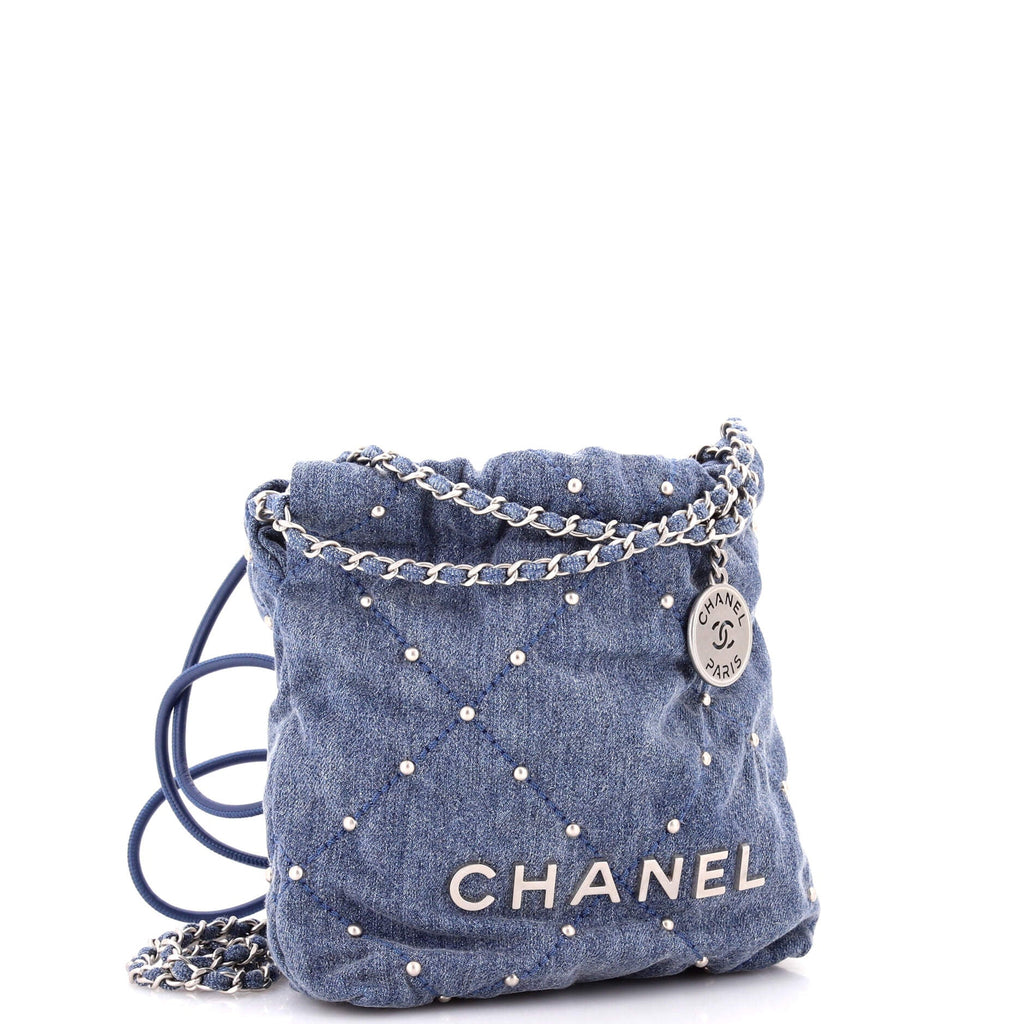 22 Chain Hobo Quilted Studded Denim Mini