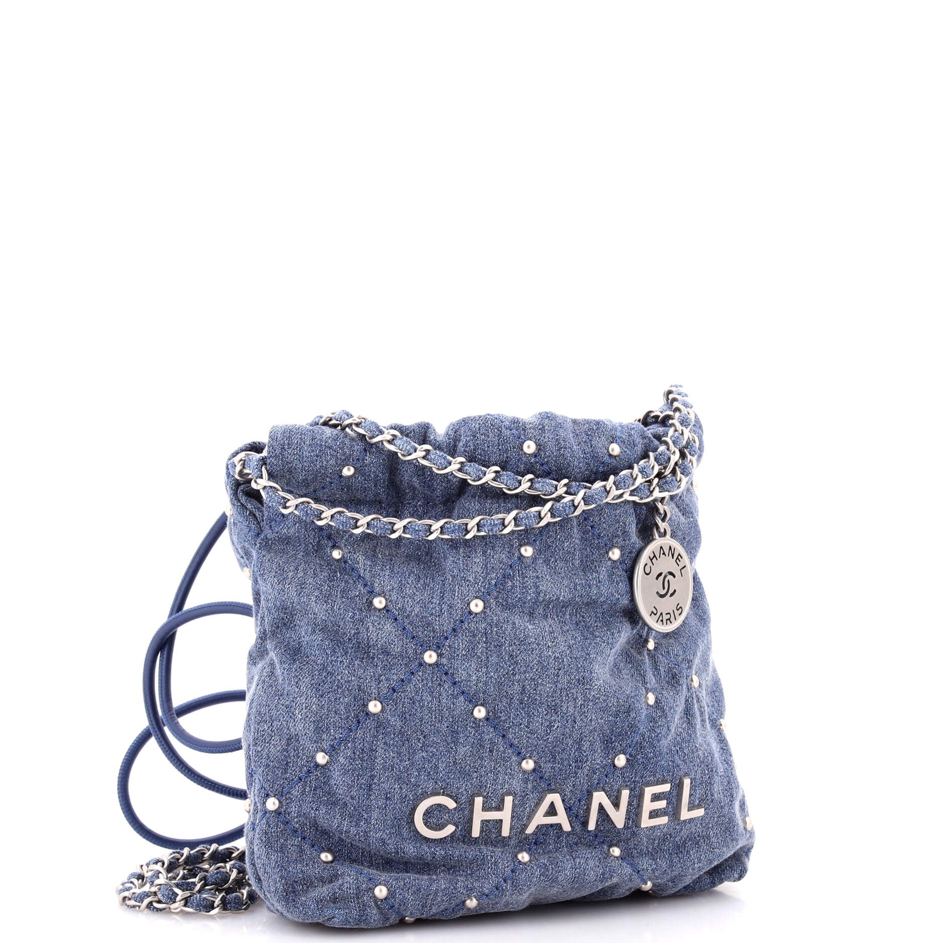22 Chain Hobo Quilted Studded Denim Mini