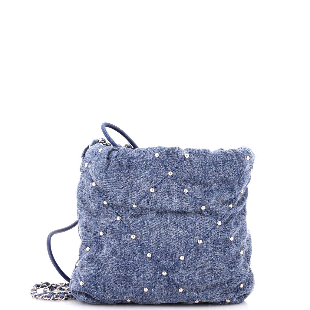 22 Chain Hobo Quilted Studded Denim Mini