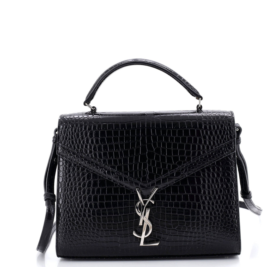 Cassandra Top Handle Bag Crocodile Embossed Leather Medium