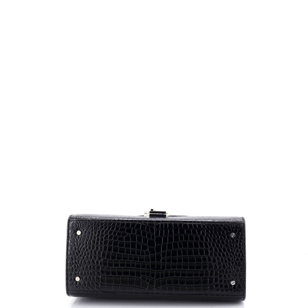 Cassandra Top Handle Bag Crocodile Embossed Leather Medium