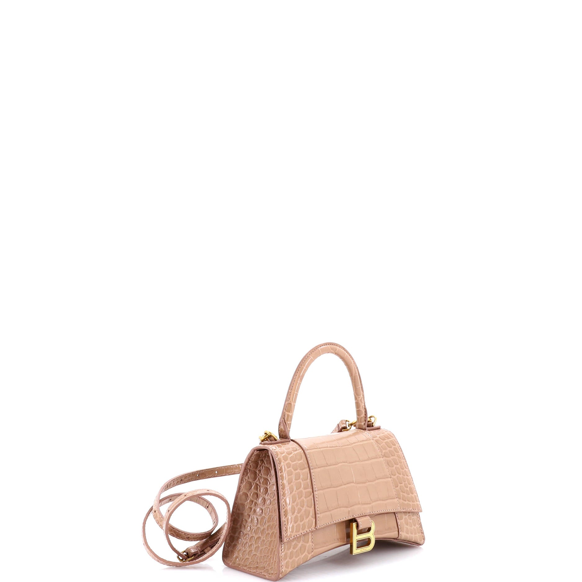 Hourglass Top Handle Bag Crocodile Embossed Leather Small