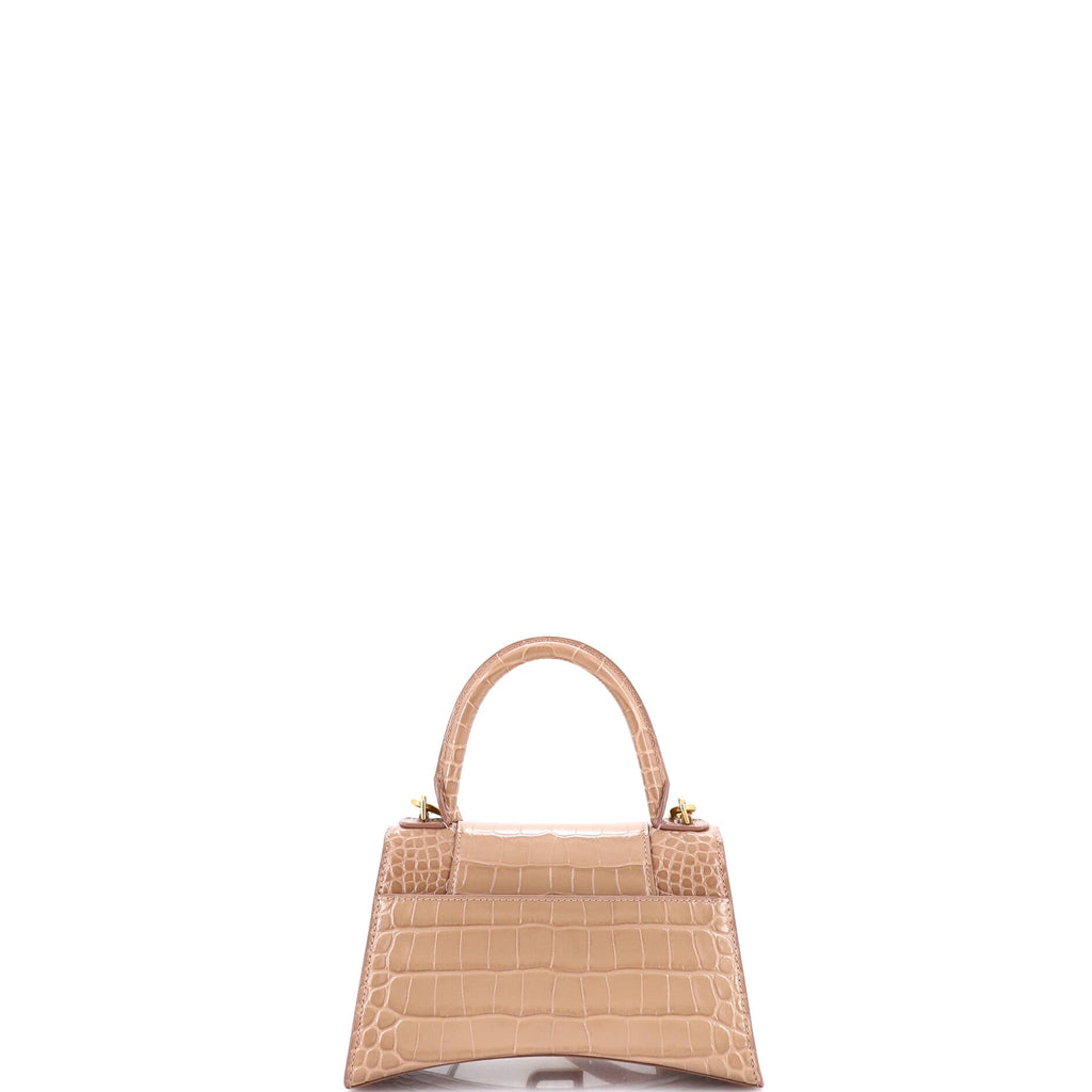 Hourglass Top Handle Bag Crocodile Embossed Leather Small